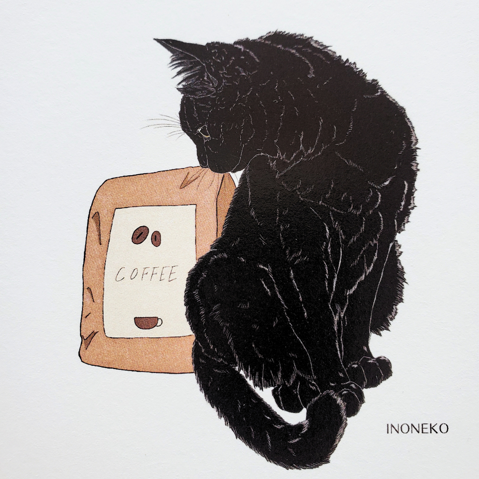 10cmフレームイラスト コーヒー豆袋と黒猫