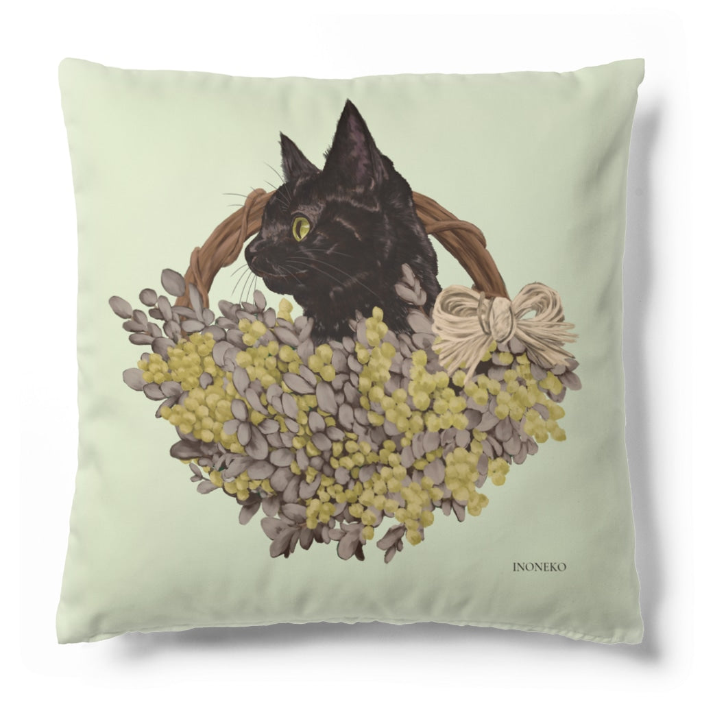 ミモザと黒猫 クッション