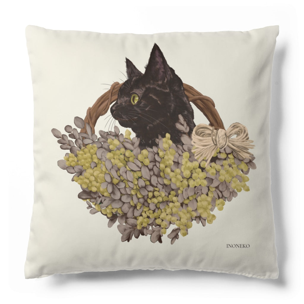 ミモザと黒猫 クッション