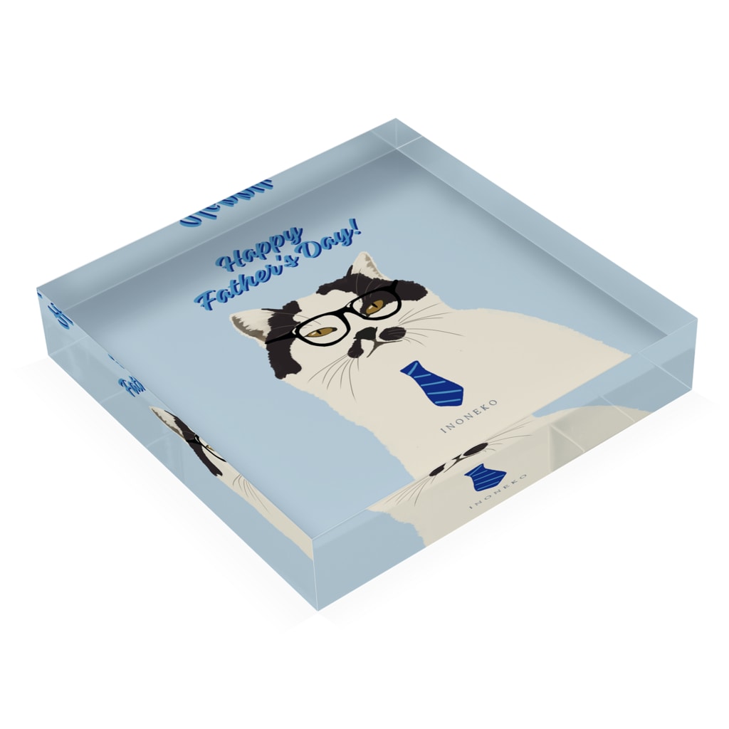 アクリルブロック 父の日 お父さんに感謝を伝えるチョビヒゲ猫