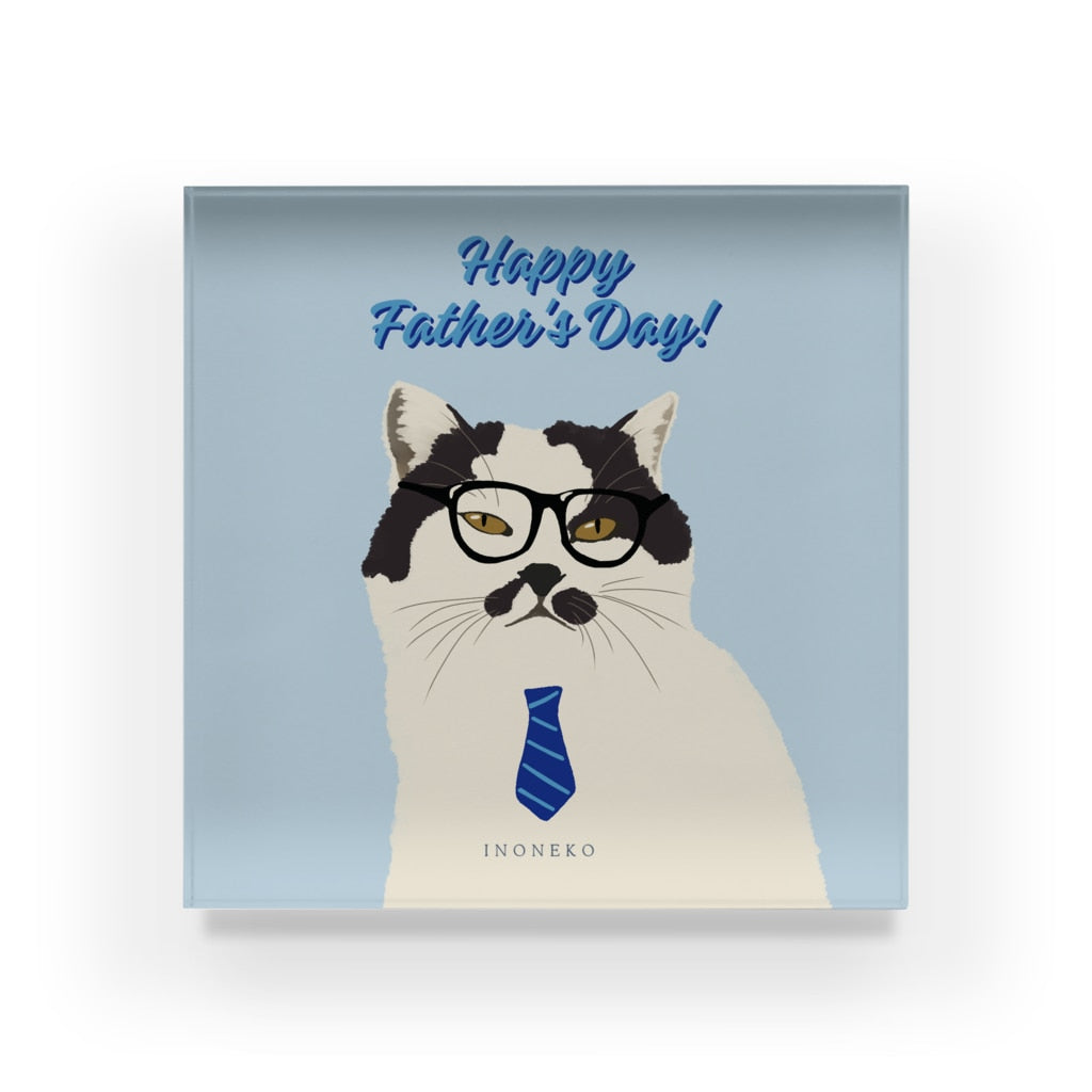 アクリルブロック 父の日 お父さんに感謝を伝えるチョビヒゲ猫