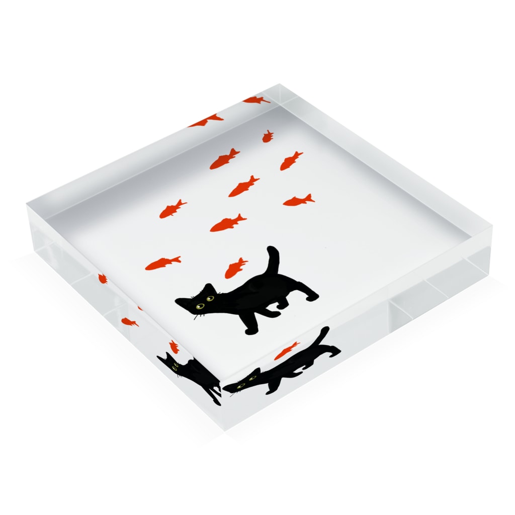 くろねこの黒豆さんぽ 小赤金魚といっしょ アクリルブロック