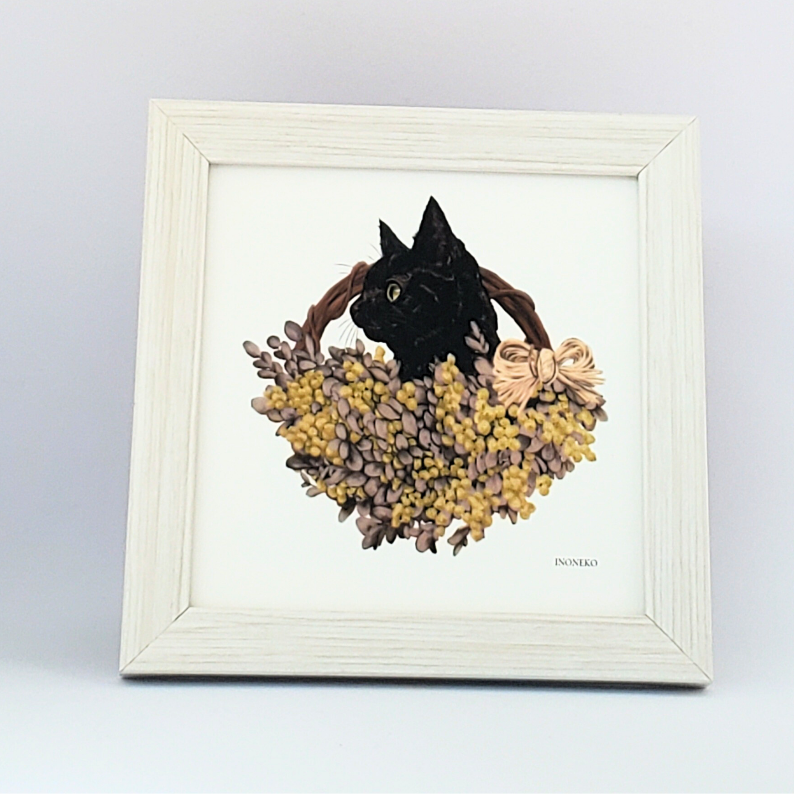 10cmフレームイラスト ミモザと黒猫 ホワイト