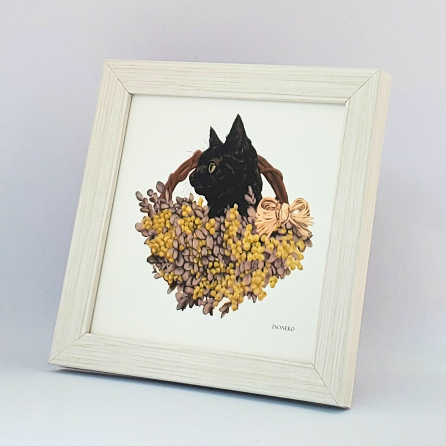 10cmフレームイラスト ミモザと黒猫 ホワイト
