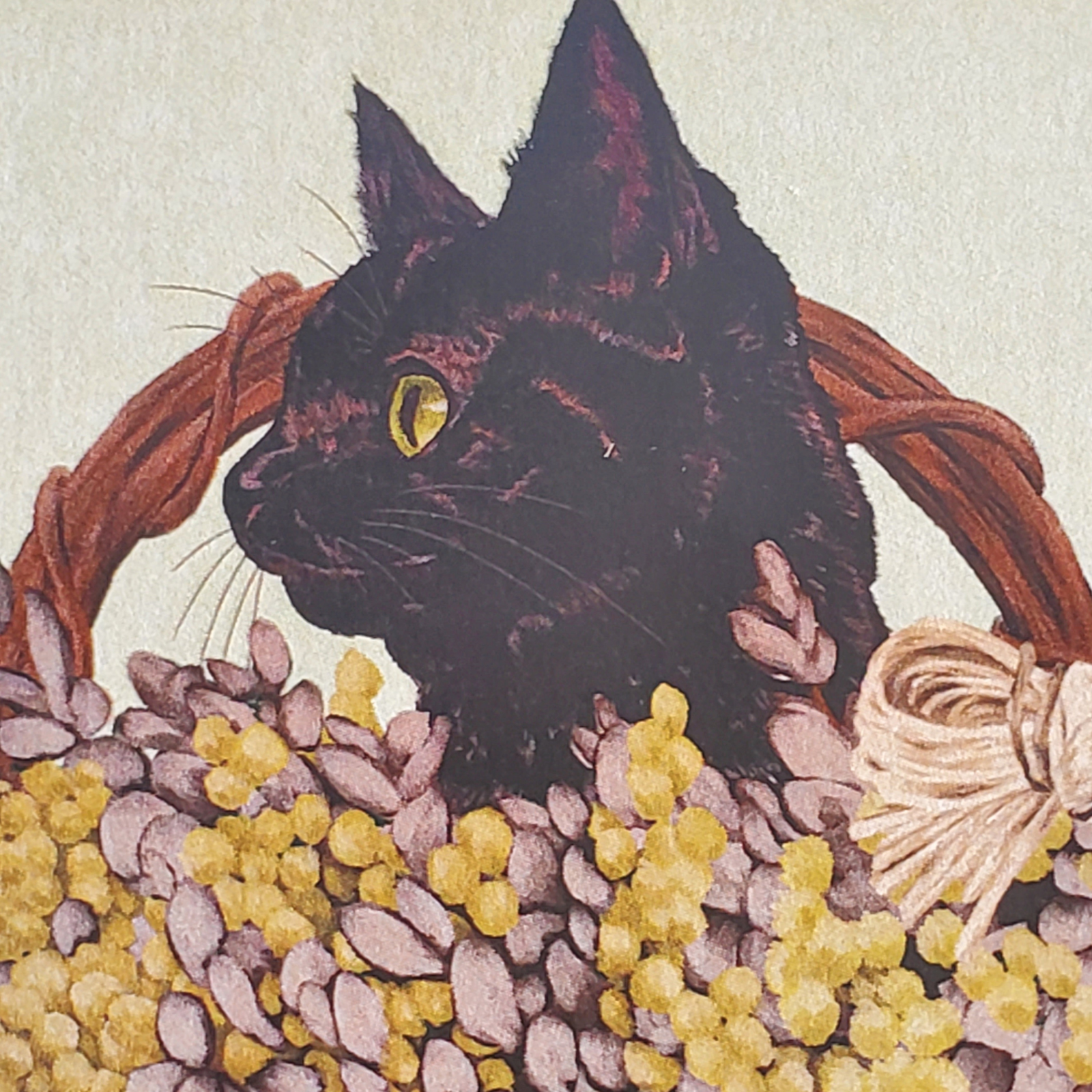 10cmフレームイラスト ミモザと黒猫 グリーン