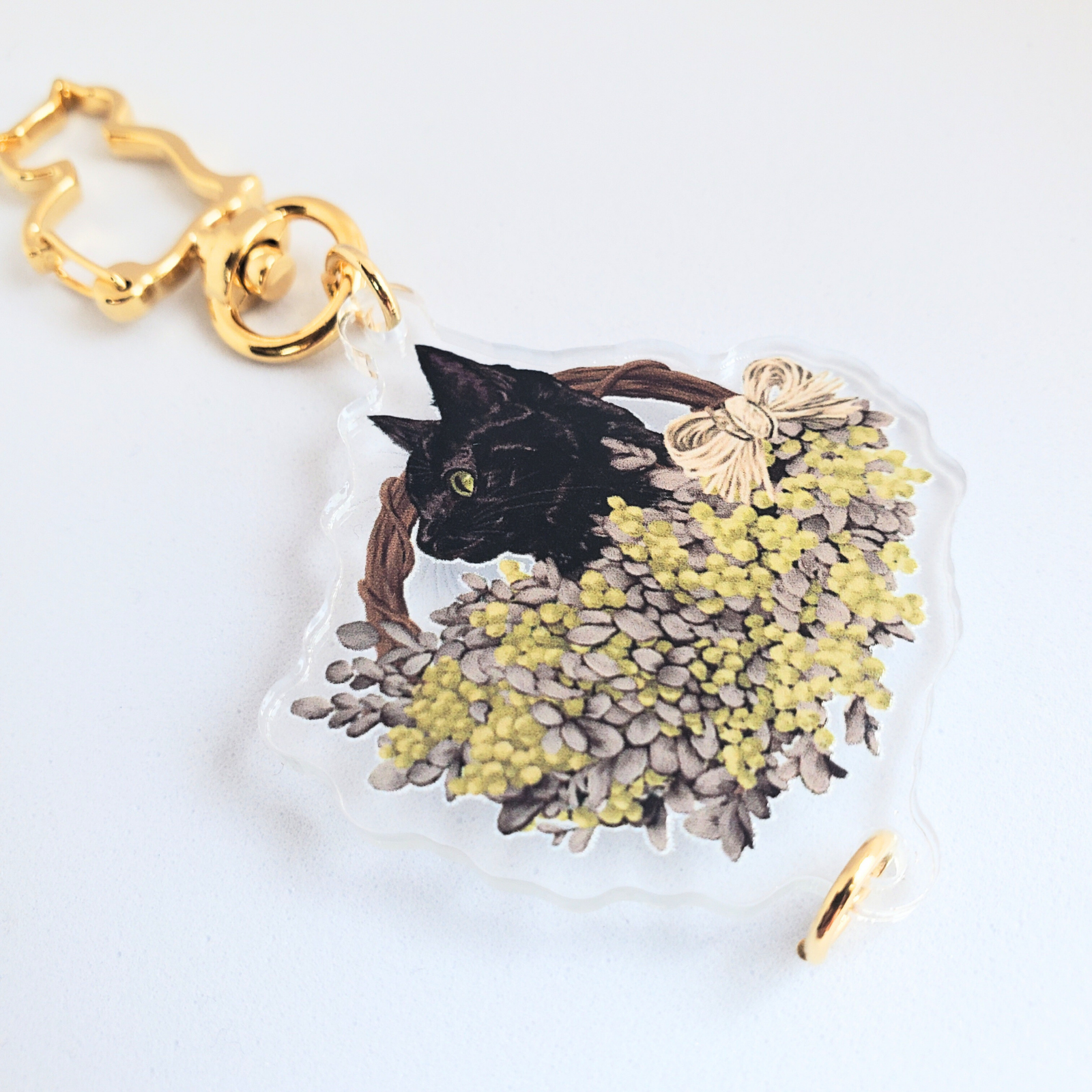 ミモザと黒猫 アクリルキーホルダー