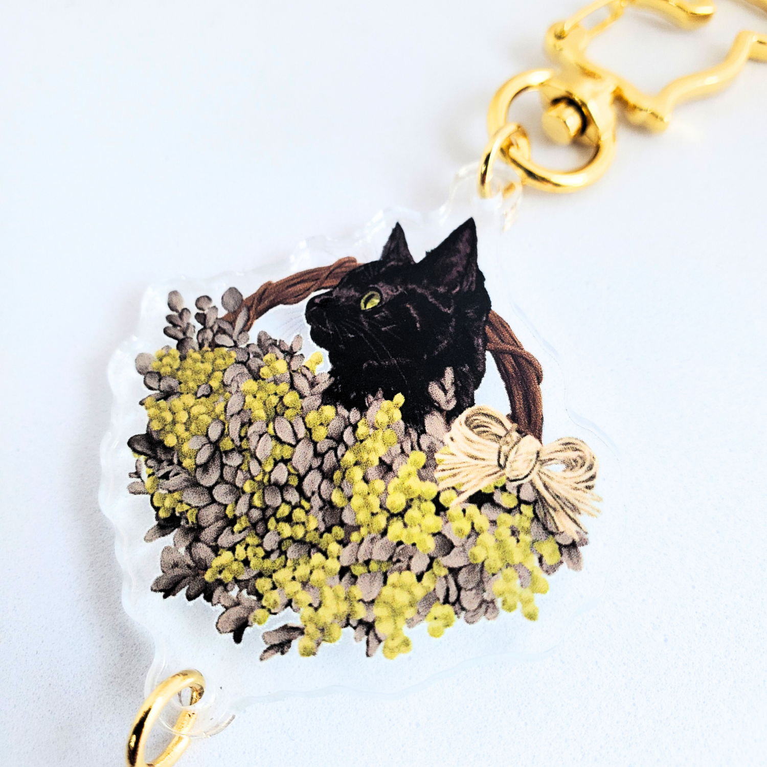 ミモザと黒猫 アクリルキーホルダー