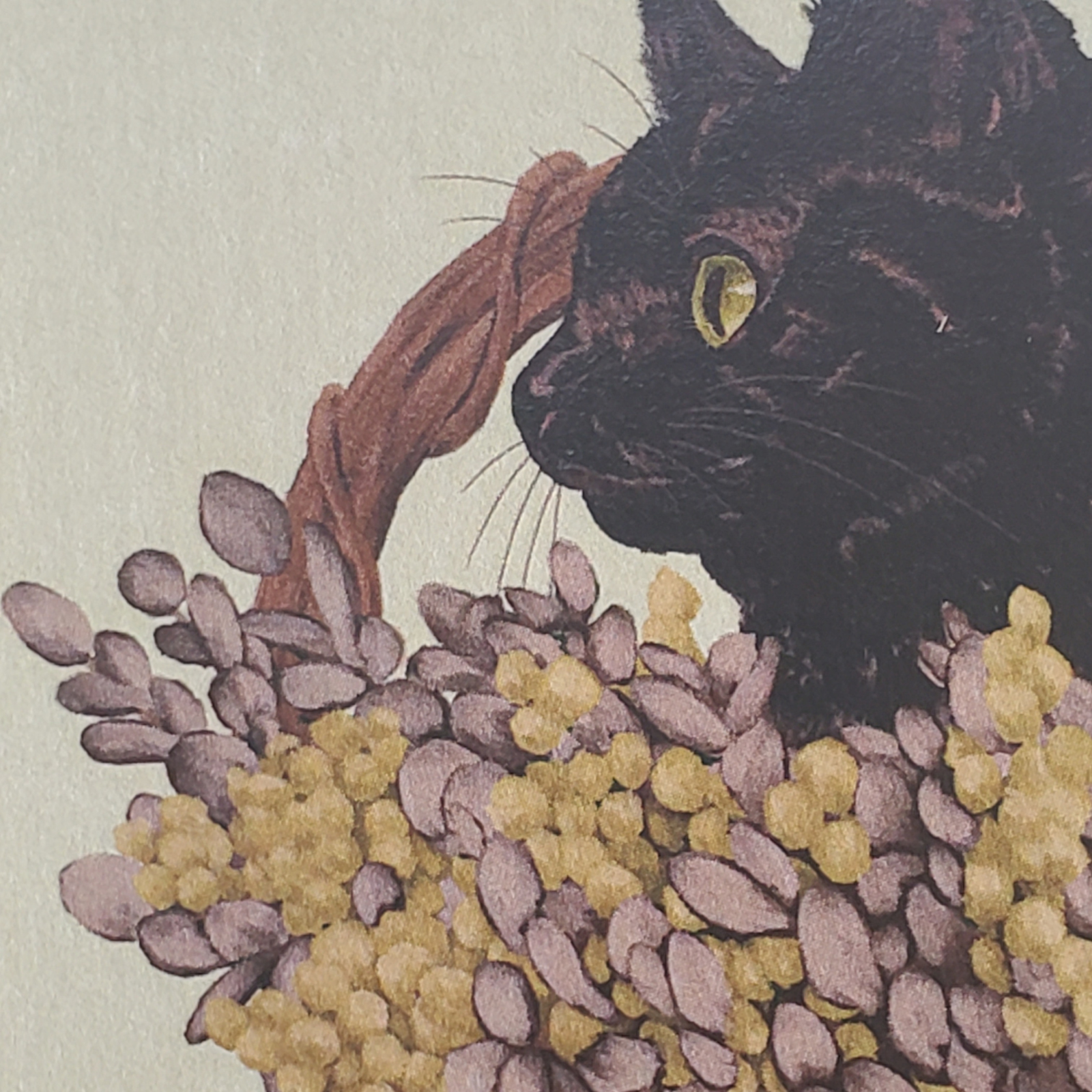 10cmフレームイラスト ミモザと黒猫 グリーン