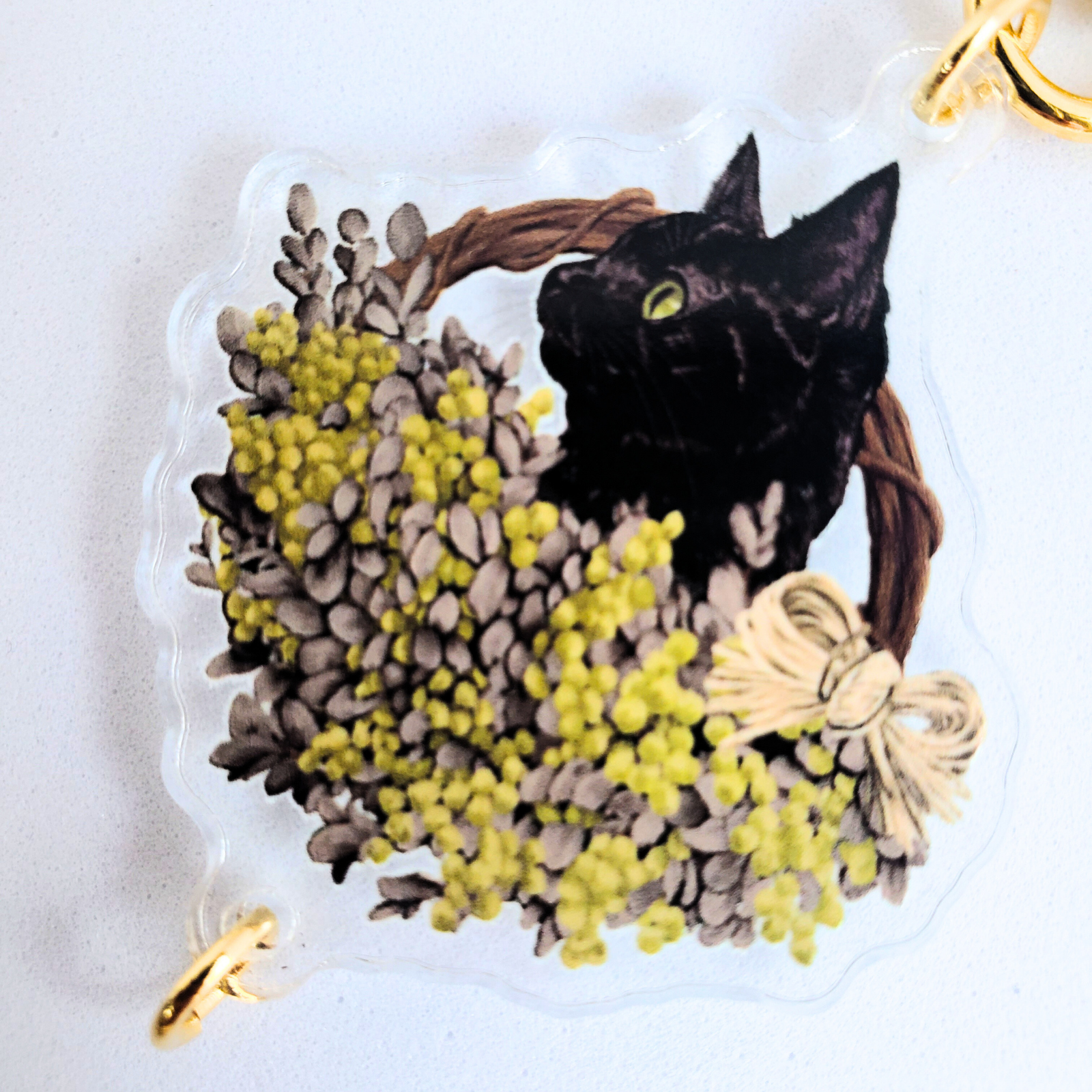 ミモザと黒猫 アクリルキーホルダー