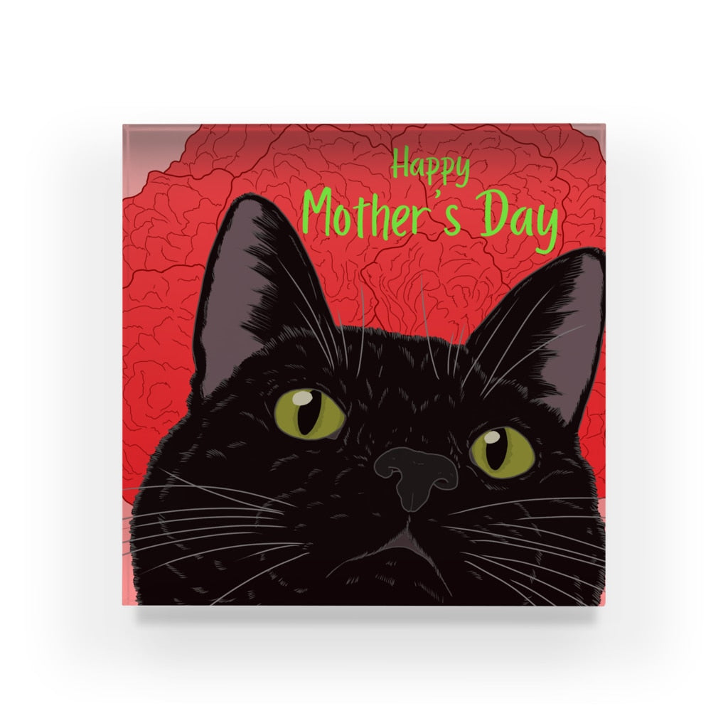 アクリルブロック　母の日　カーネーションでお祝いする黒猫