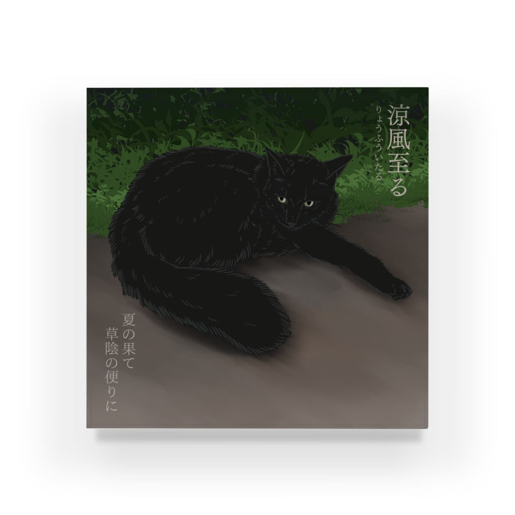 アクリルブロック　涼風至る　風の通り道で休憩の黒猫