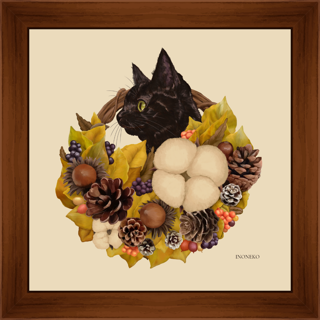 10cmフレームイラスト　実りの秋と黒猫